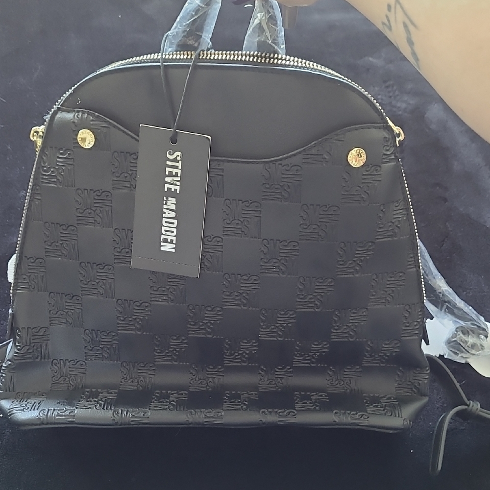 Steve Madden Black Embossed Backpack